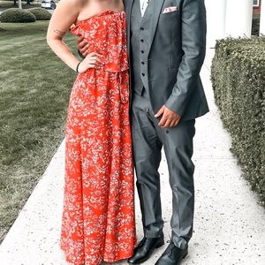 Red floral maxi dress